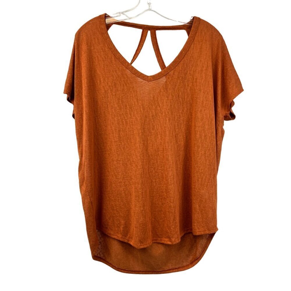Cherish V-Neck Hi Low Top Cut Out Cowl Back Rust Womens Size Small Oversized